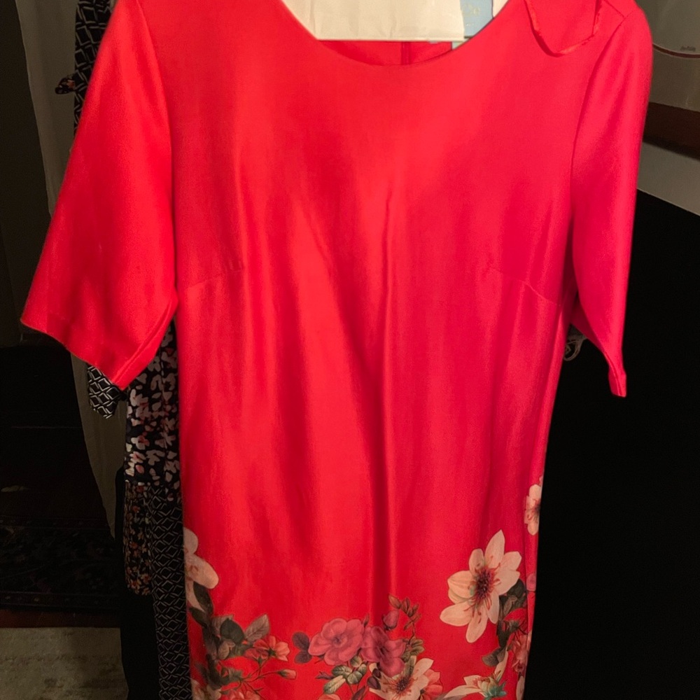 CeCe Red Midi Dress with Short Sleeves and Peter Pan Collar